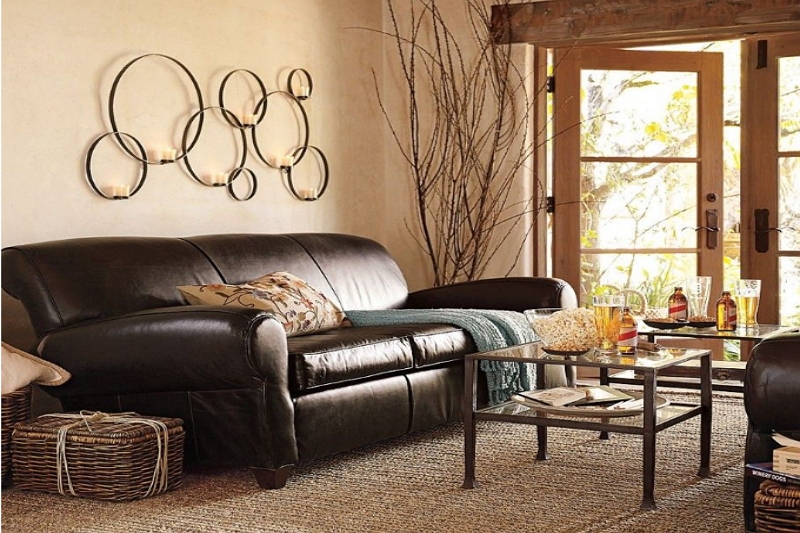Beige walls and brown furniture