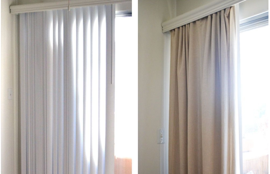 How To Cover Vertical Blinds With, How To Add Curtains Vertical Blinds
